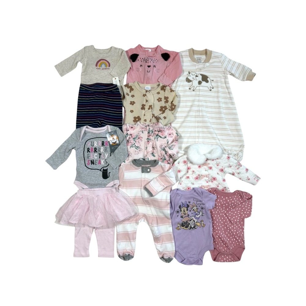 Baby Girl Clothing Lot 12pc Carter's Burt's Bees Gymboree Newborn 0-3M Bundle